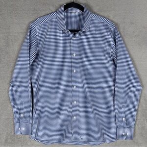 State & Liberty Blue White Gingham Dress Shirt Men's Large Performance Stretch